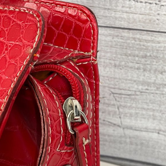 Y2K Tommy Hilfiger Shoulder Bag Red Croc Embossed Leather Pockets Preppy - Picture 15 of 16